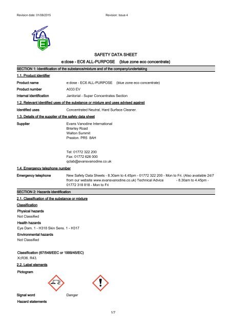 SAFETY DATA SHEET e:dose - EC6 ALL-PURPOSE (blue zone eco concentrate)