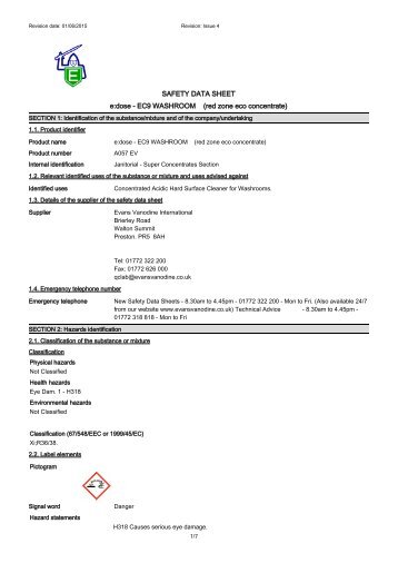 SAFETY DATA SHEET e:dose - EC9 WASHROOM (red zone eco concentrate)