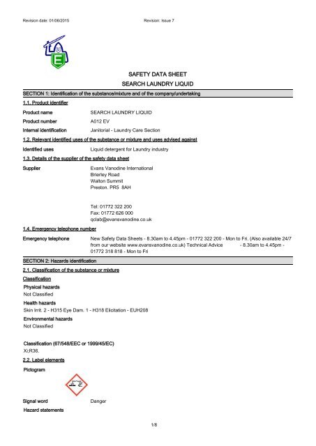 SAFETY DATA SHEET SEARCH LAUNDRY LIQUID