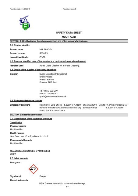 SAFETY DATA SHEET MULTI-ACID