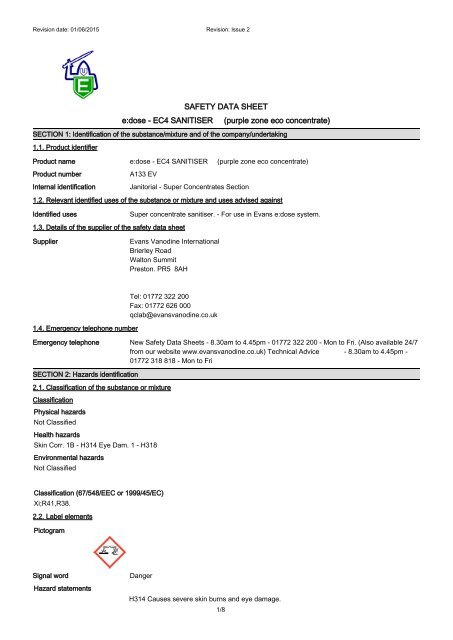 SAFETY DATA SHEET e:dose - EC4 SANITISER (purple zone eco concentrate)