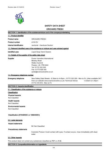 SAFETY DATA SHEET ORCHARD FRESH