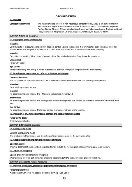 SAFETY DATA SHEET ORCHARD FRESH