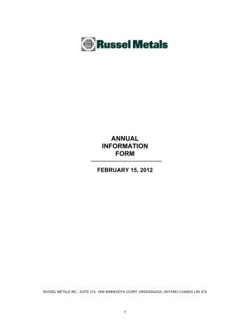 ANNUAL INFORMATION FORM - Russel Metals, Inc.