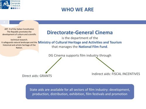 QUICK GUIDE TO NATIONAL FILM FUNDING IN ITALY