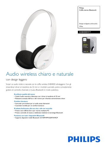 Philips Cuffie stereo Bluetooth - Scheda tecnica - ITA