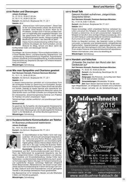 vhs-Programm Herbst 2015