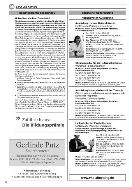 vhs-Programm Herbst 2015