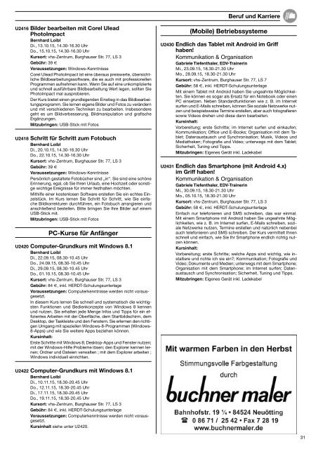 vhs-Programm Herbst 2015