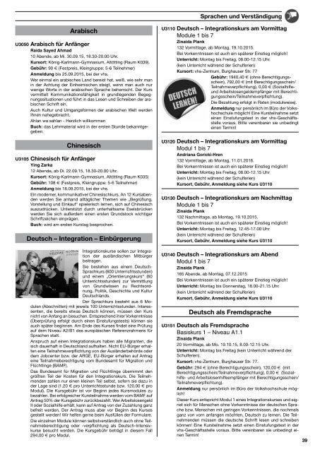 vhs-Programm Herbst 2015