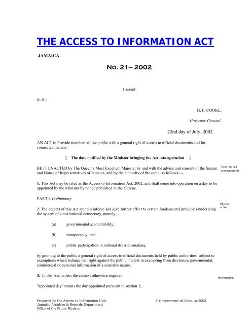 THE ACCESS TO INFORMATION ACT - Jamaica Information Service