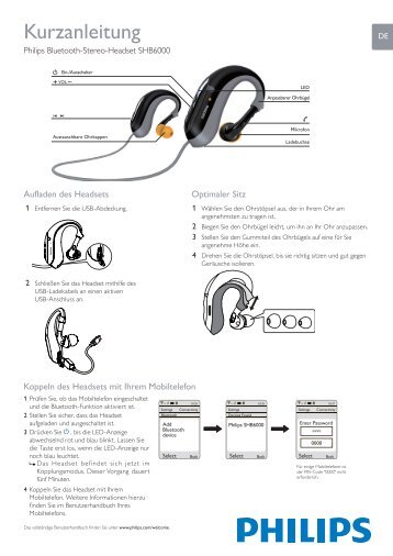 Philips Cuffie stereo Bluetooth - Guida rapida - DEU