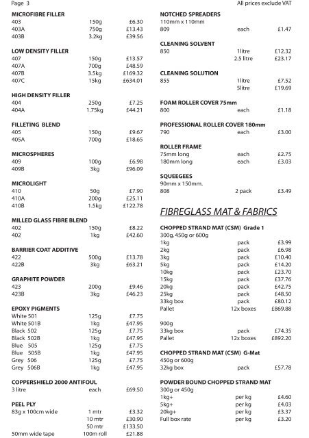 Price List