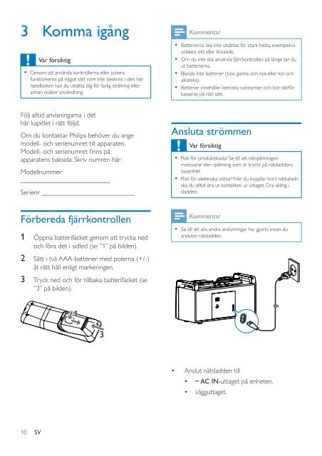 Philips Sistema mini Hi-Fi - Istruzioni per l'uso - SWE