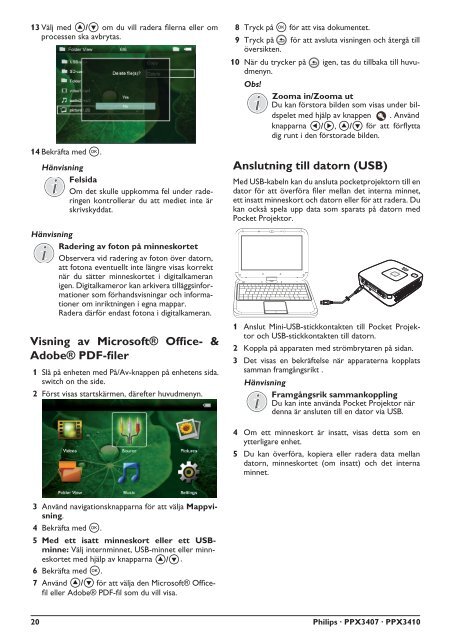 Philips PicoPix Proiettore tascabile - Istruzioni per l'uso - SWE