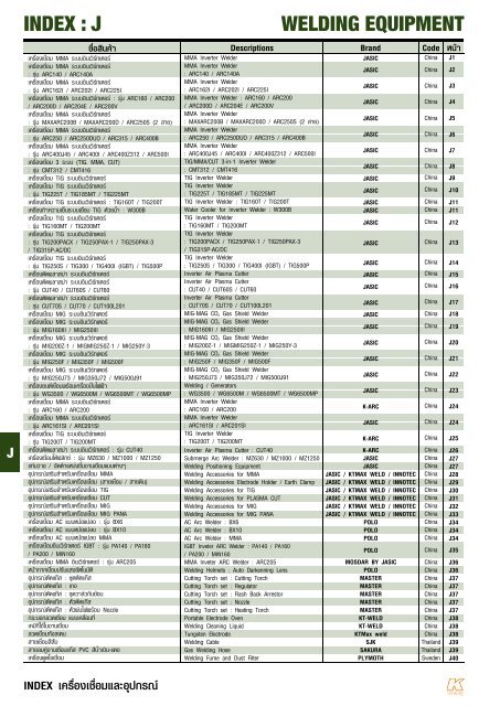 INDEX  J WELDING EQUIPMENT