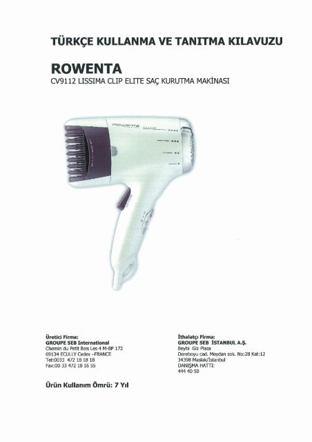 Rowenta LISSIMA 2 CV9112 - LISSIMA 2 CV9112 T&amp;uuml;rk&amp;ccedil;e