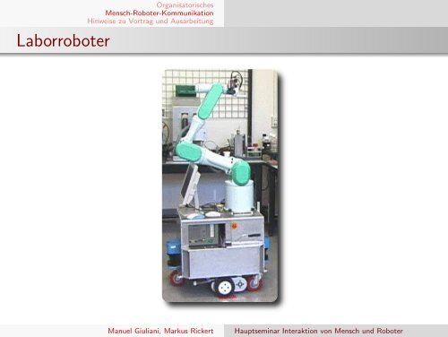 Hauptseminar Interaktion von Mensch und Roboter - TUM