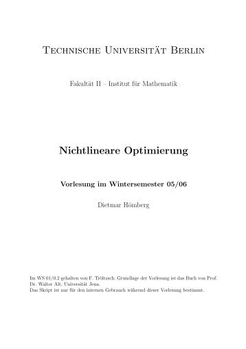 Technische Universität Berlin Nichtlineare Optimierung
