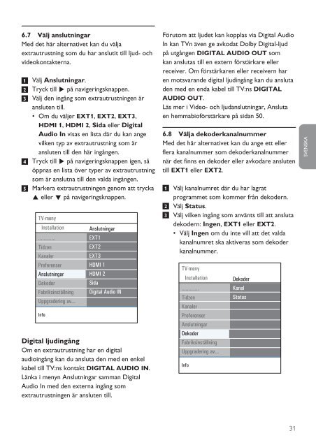 Philips Flat TV digitale widescreen - Istruzioni per l'uso - SWE