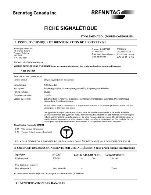 FICHE SIGNALÉTIQUE