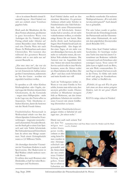 Informationsblatt der Priesterbruderschaft St. Petrus