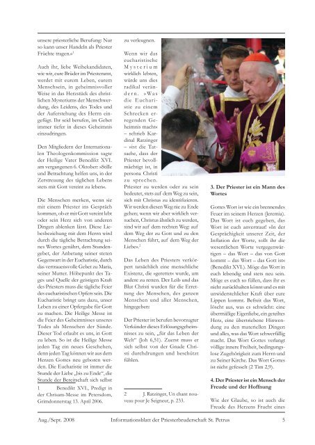 Informationsblatt der Priesterbruderschaft St. Petrus