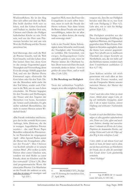 Informationsblatt der Priesterbruderschaft St. Petrus