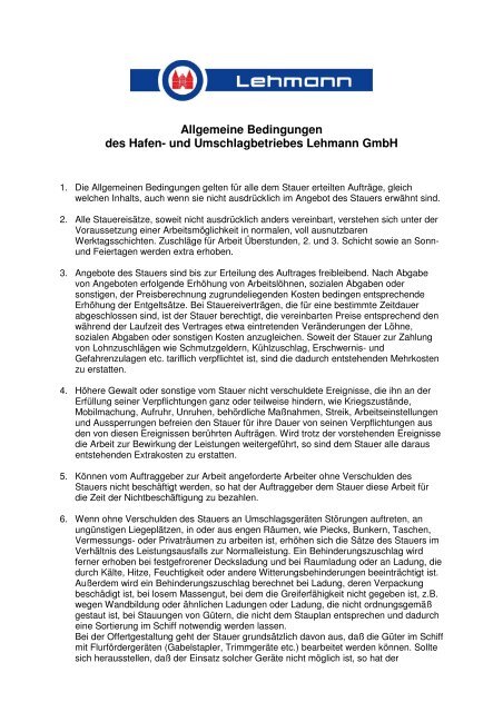 Allgemeine Bedingungen des Stauerei- und Umschlagsbetriebes ...