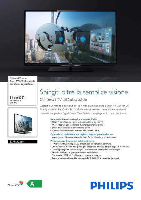 Philips 4000 series Smart TV LED ultra sottile - Scheda tecnica - ITA