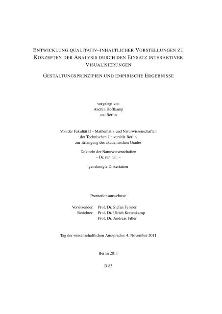 entwicklung qualitativ–inhaltlicher vorstellungen zu ... - m athematik