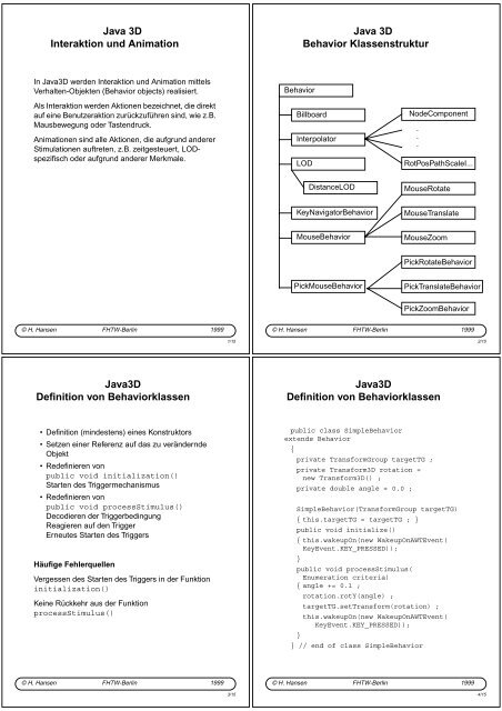 Java 3D Interaktion und Animation Java 3D Behavior ...