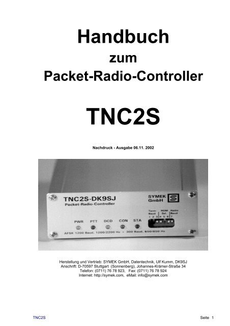 Handbuch zum Packet-Radio-Controller TNC2S - SYMEK GmbH