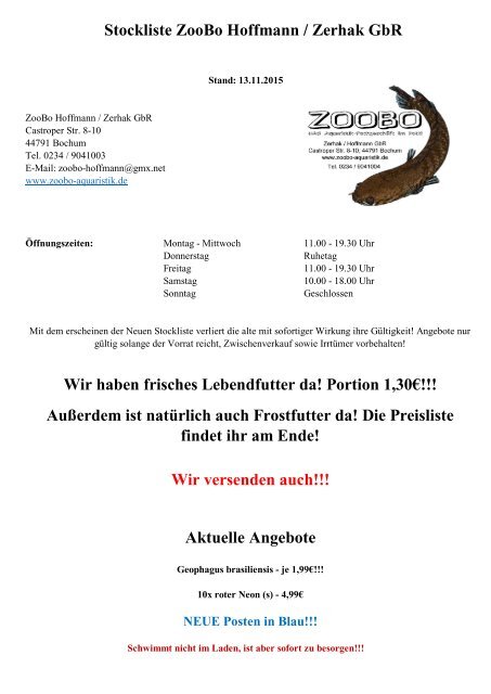 Stockliste ZooBo 13.11.2015