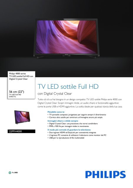 Philips 4000 series TV LED sottile Full HD - Scheda tecnica - ITA