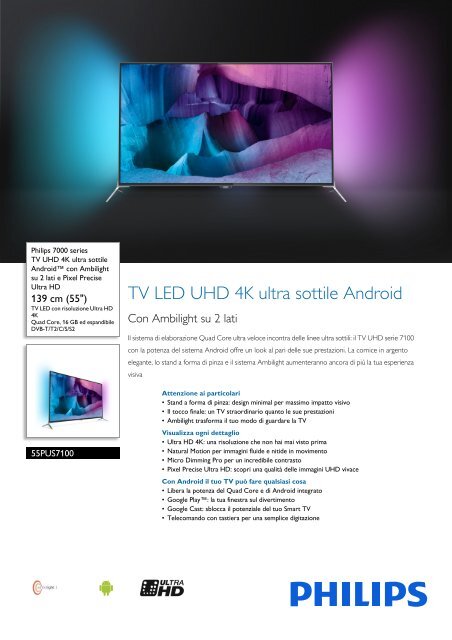 Philips 7000 series TV UHD 4K ultra sottile Android&trade; - Scheda tecnica - ITA