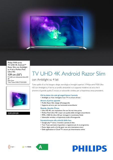 Philips 9100 series TV UHD 4K Android&trade; Razor Slim - Scheda tecnica - ITA