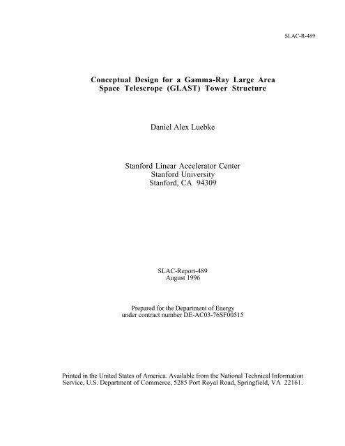 Conceptual Design for a Gamma-Ray Large Area - SLAC - Stanford ...