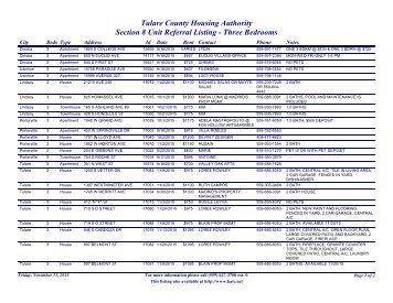 Tulare County Housing Authority Section 8 Unit Referral Listing - Three Bedrooms