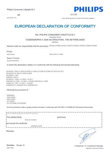 Philips Beardtrimmer series 5000 regolabarba impermeabile - Declaration of Conformity - AEN