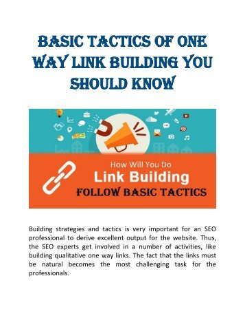 Basic Tactics of One Way Link Building You Should Know