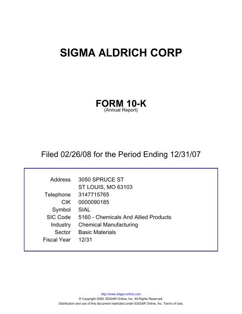 sigma aldrich corp form 10-k - Shareholder.com