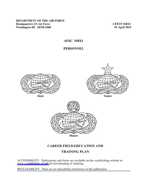 AFSC 3S0X1 PERSONNEL CAREER FIELD EDUCATION AND TRAINING PLAN