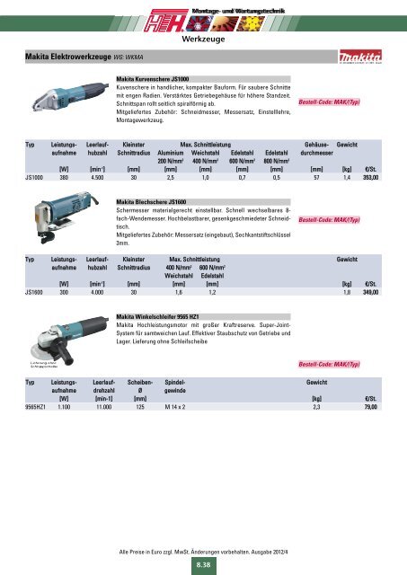 Technische Preisliste Kapitel 08 - 2012/04