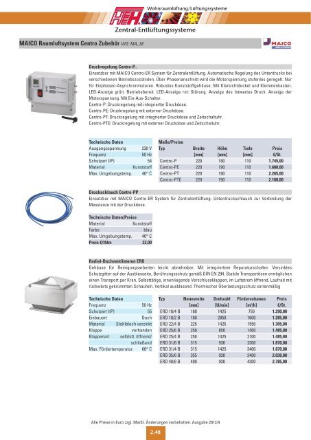 Technische Preisliste Kapitel 02 - 2012/04