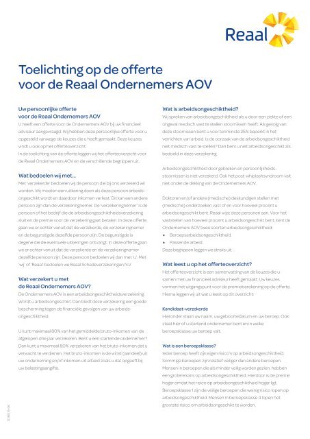 Toelichting op de offerte voor de Reaal Ondernemers AOV