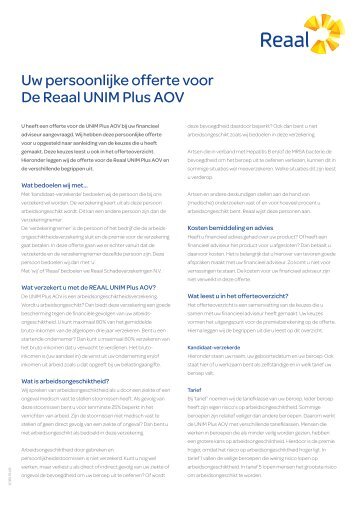 Uw persoonlijke offerte voor De Reaal UNIM Plus AOV