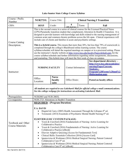 Course / Prefix Number Nursing Transition Clinical CRN: ( 180 ...