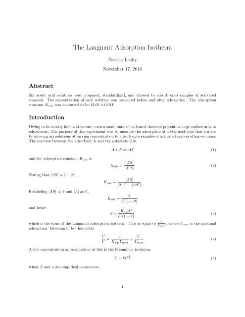 The Langmuir Adsorption Isotherm