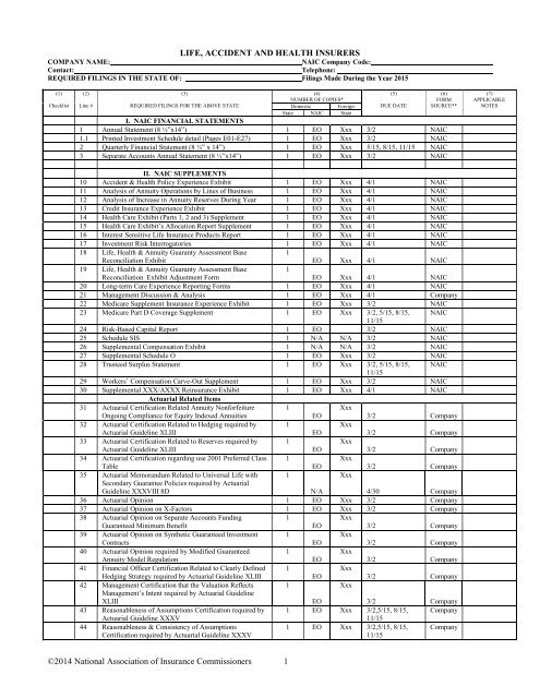 Checklist Life Accident And Health Insurers Office Of